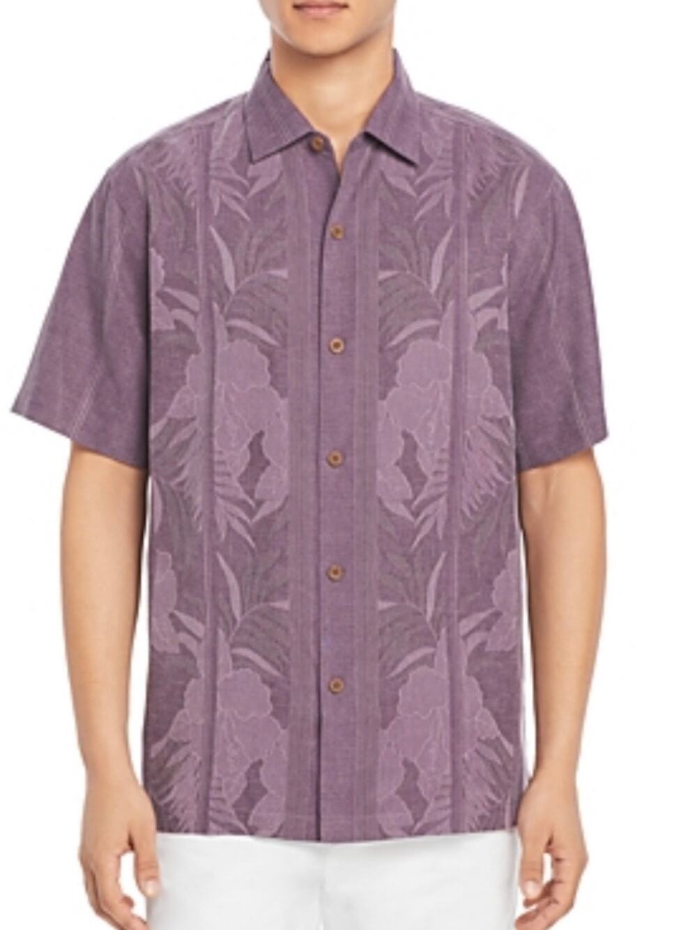 Tommy Bahama Tahitian Border Purple Haze Silk Shirt Short Sleeve Size XL NWT
